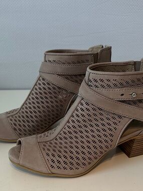 Sueded Leather Peep-Toe Bootie
